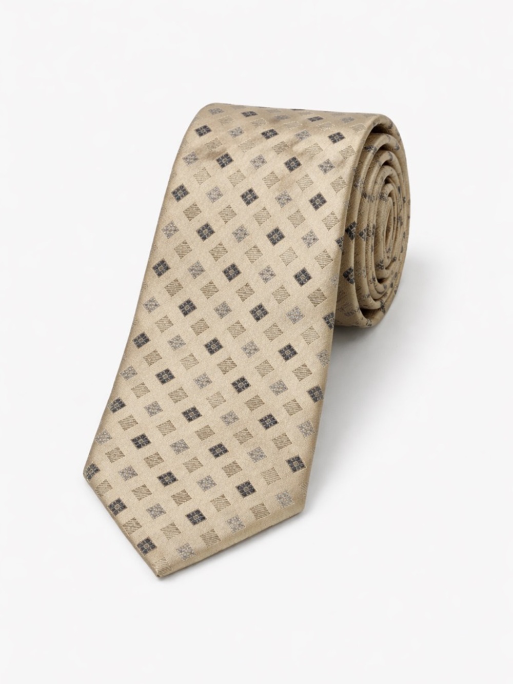 Men’s Neck Tie Geoffrey Beene Long Gold Tan Black Diamond Pattern Big &Tall Suit